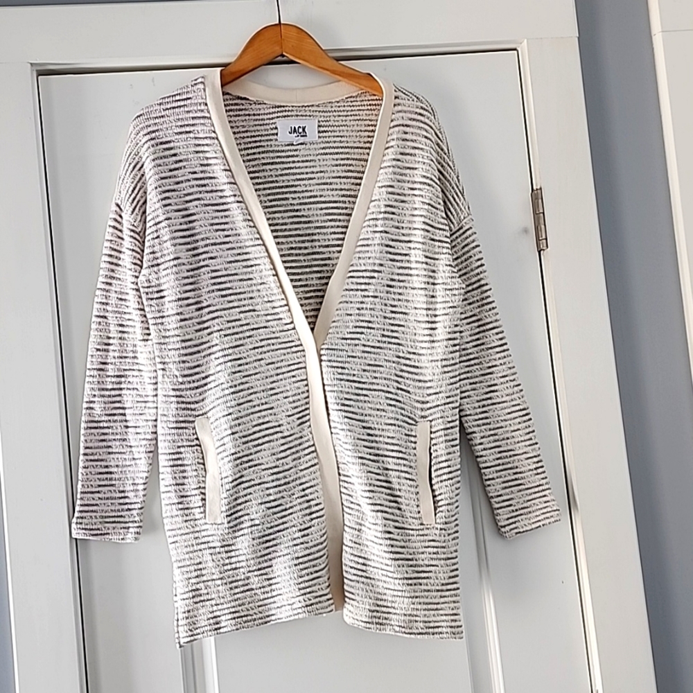 Cream, black striped JACK by BB Dakota snap front cardigan sweater!